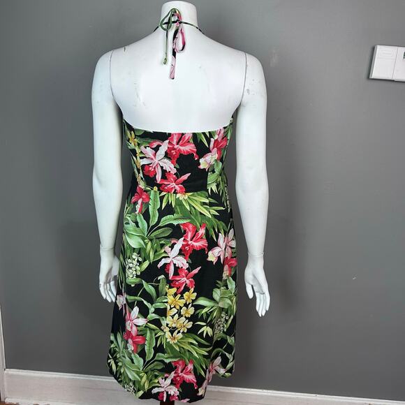 Tommy Bahama Dress Linen Size 8 Tropical Hawaiian halter midi vacation retro - Picture 3 of 9